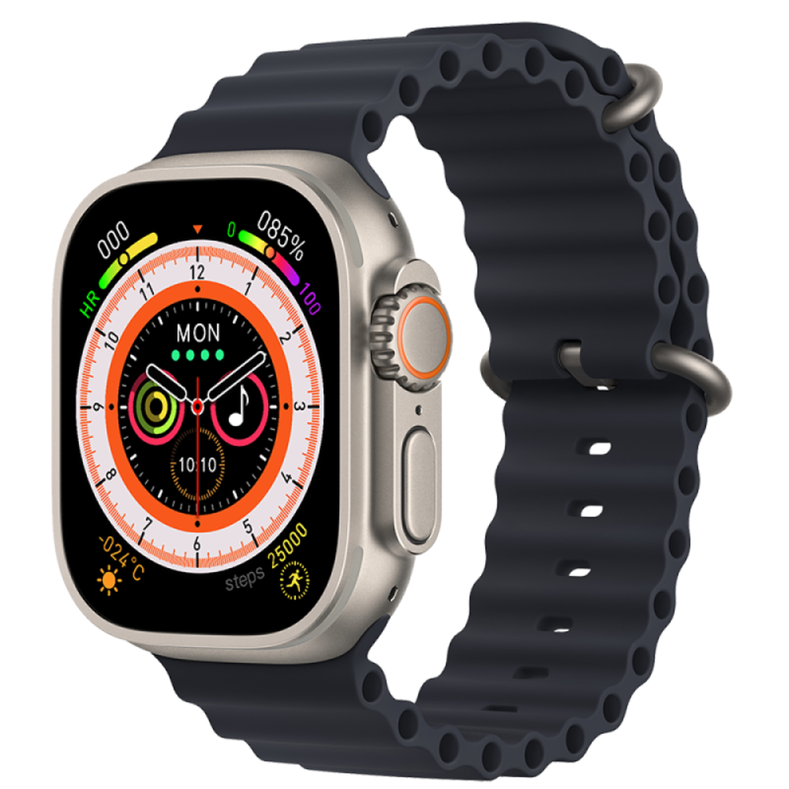 Joova Watch in black, silver case and dark silicone strap, on a white background
